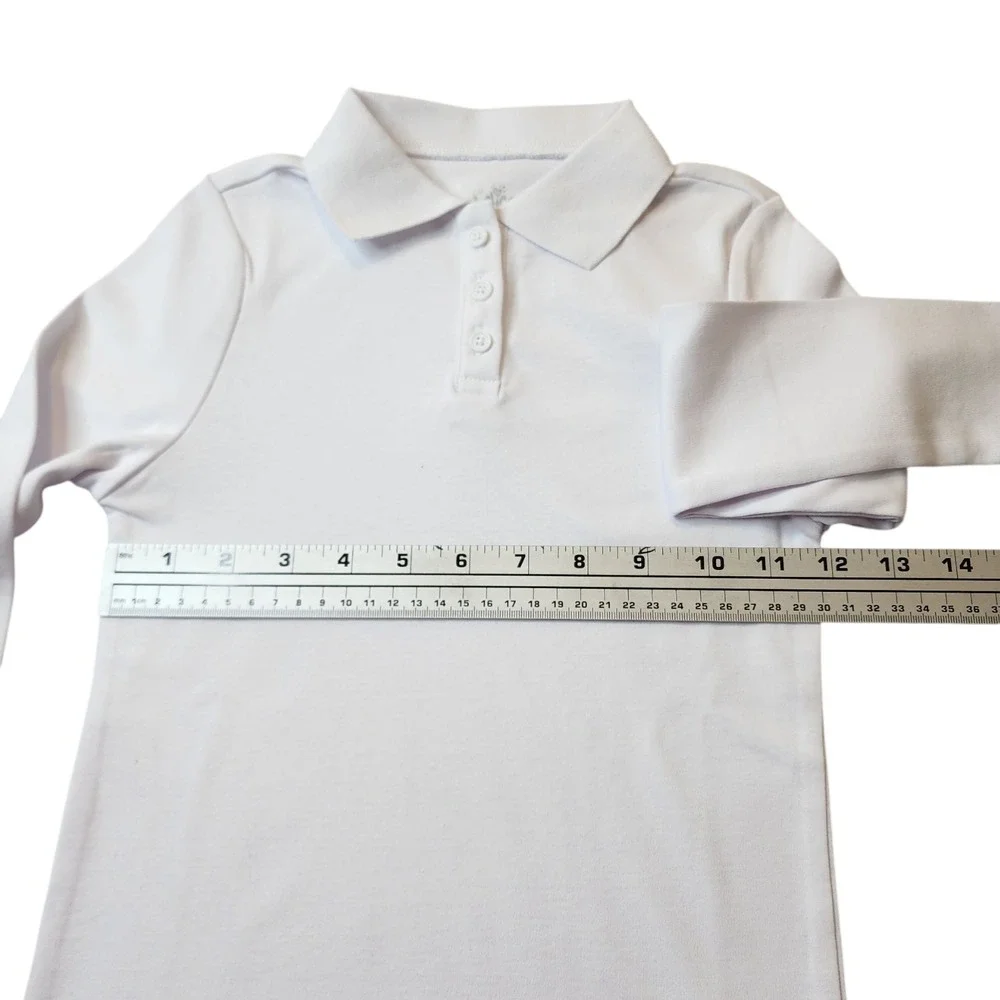 Justice‎ Girls White Long Sleeve Polo Shirt Uniform Size XS